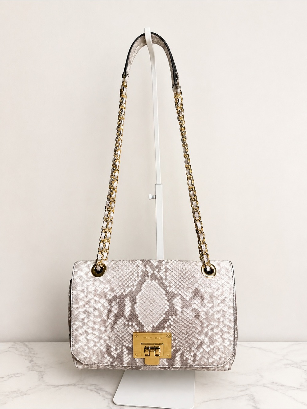 Michael Kors Vivianne Beige Python Embossed Leather Shoulder Bag EUC $398